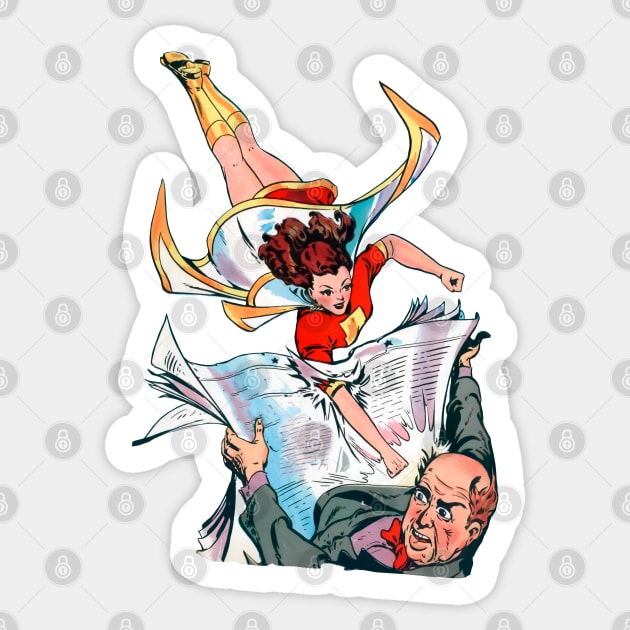 Flying Superhero Retro Girl Punch Vintage Comic Old Cartoon Sticker by REVISTANGO